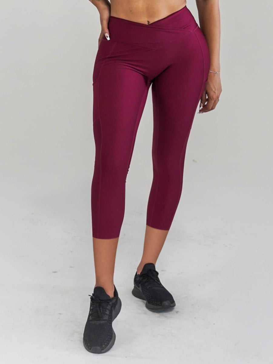 Pristine Pocket Capri Leggings | CRANBERRY by Obsession Shapewear