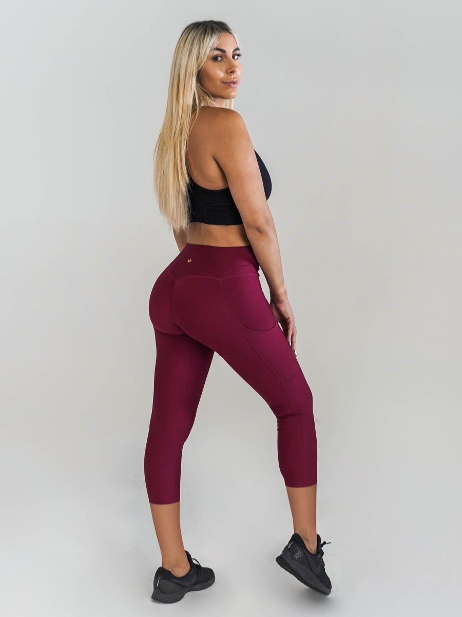 Pristine Pocket Capri Leggings | CRANBERRY by Obsession Shapewear