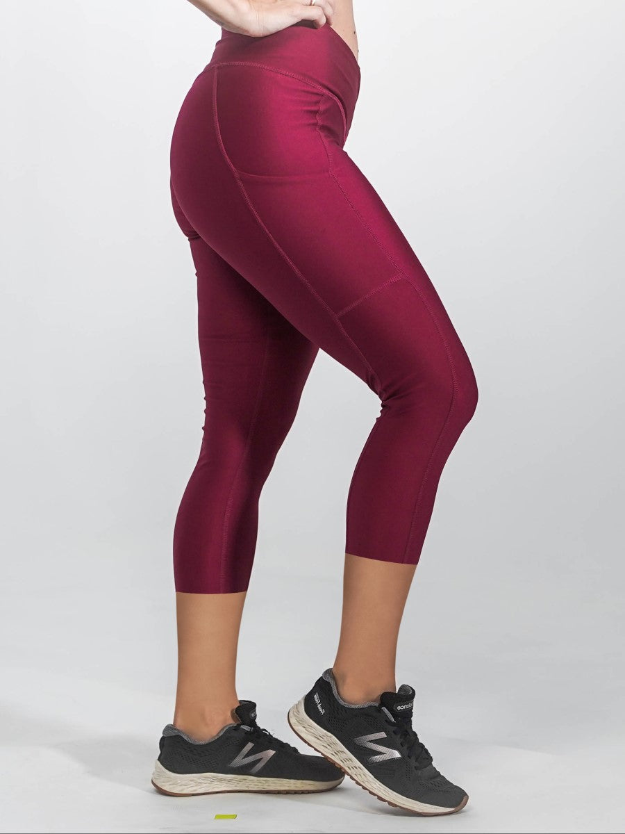 Pristine Pocket Capri Leggings | CRANBERRY by Obsession Shapewear