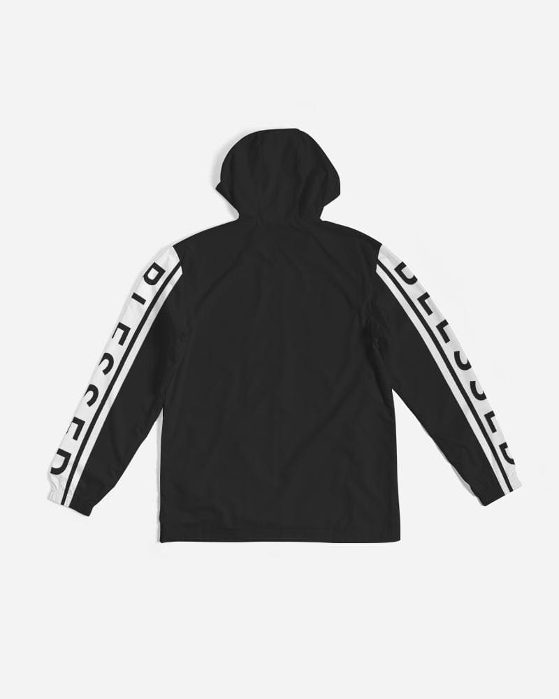 Mens Lightweight Windbreaker Jacket With Hood And Zipper Closure, Blessed Sleeve Illustration by inQue.Style